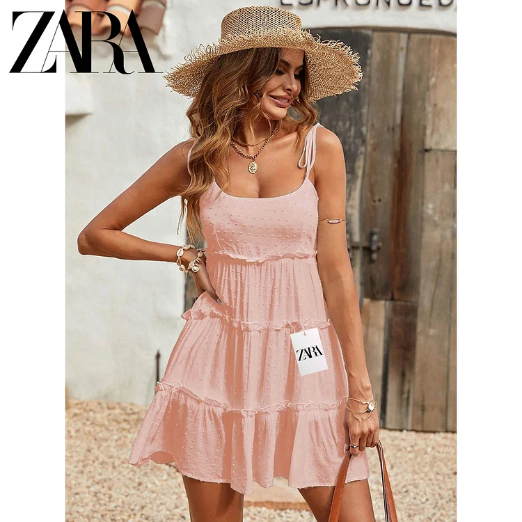 Sukienka żakardowa ZARA® z falbankami i ramiączkami