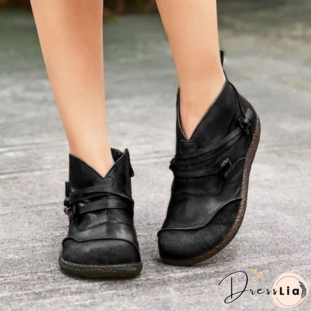 Flat Heel Spring Casual Leather Boots