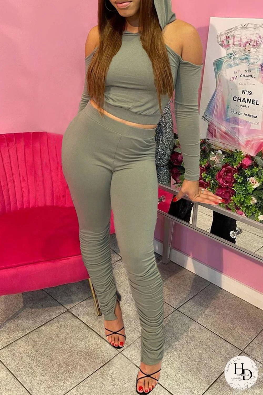 Light Green Fashion Casual Solid Split Joint Hooded Collar Long Sleeve Two Pieces