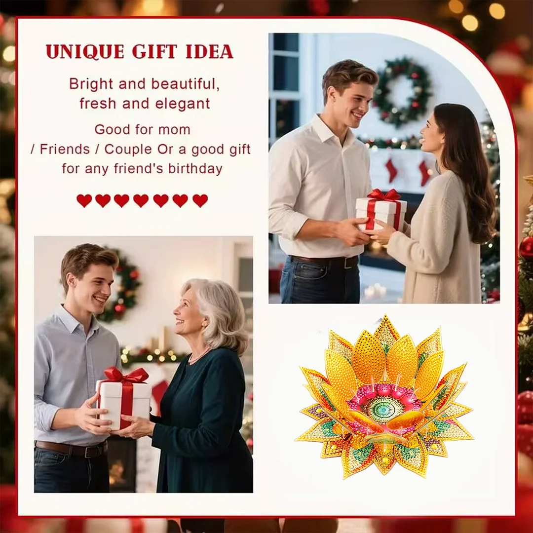 5D DIY Diamond Art Painting DIY Acrylic Desktop Ornament Flower Candle Holders Tealight Handmade Home Office Decor for Adults Beginners (Yellow Lotus)