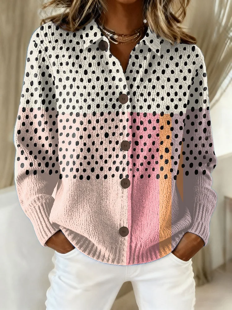 Women's Vintage  Abstract Geometric Art Print Casual Cardigan Sweater