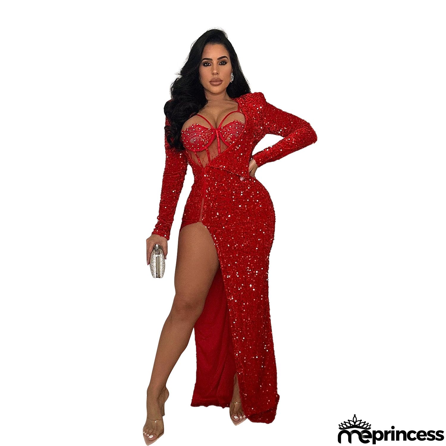 Solid Sequin Cape Long Sleeve Mini Dress