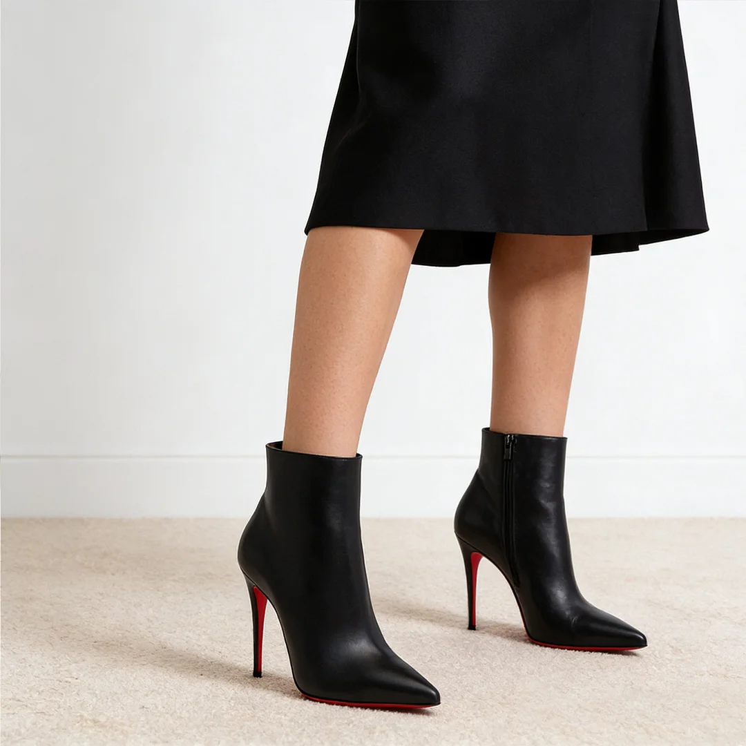 100mm/120mm Red Bottom Women's Closed Pointed Toe Stilettos Ankle Boots-MERUMOTE