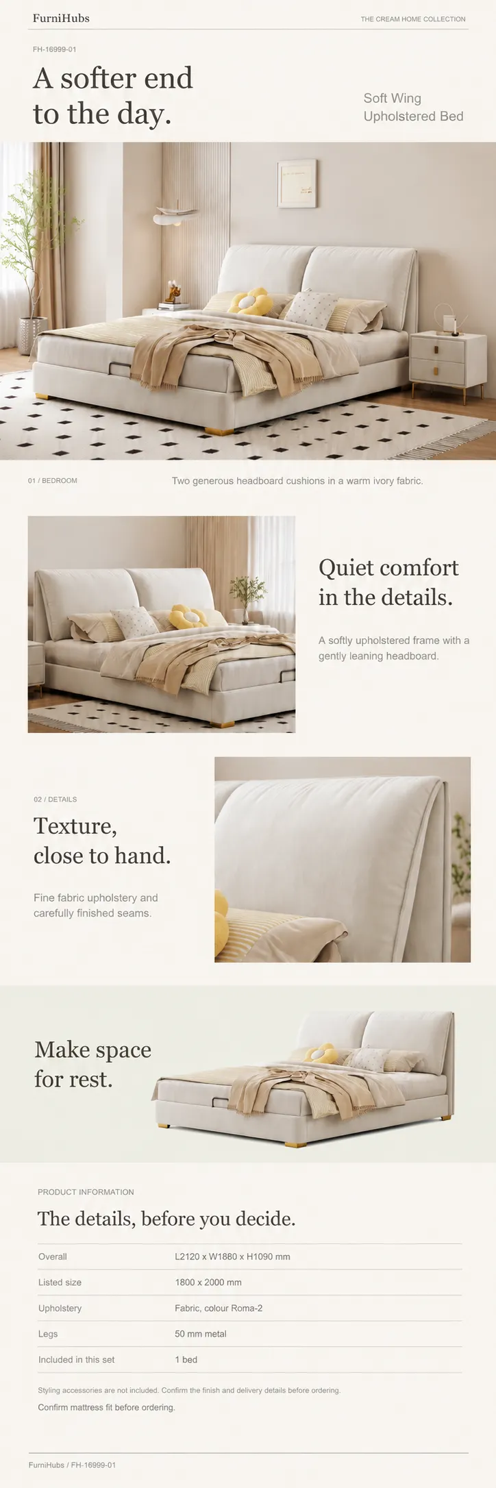 Elephant Ear Upholstered Bed — Product view 2
