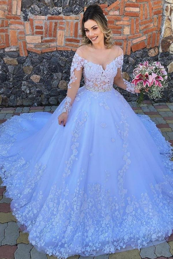 Princess Off-the-shoulder Wedding Dress Long Sleeves Tulle