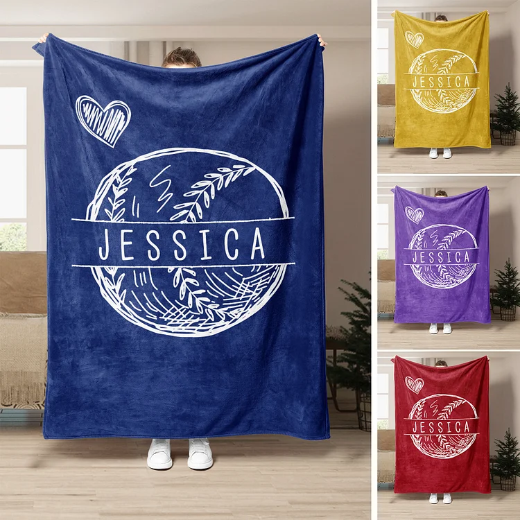 Personalized Softball Blanket, Custom Name Number Soft Cozy Blankets | BKKid371