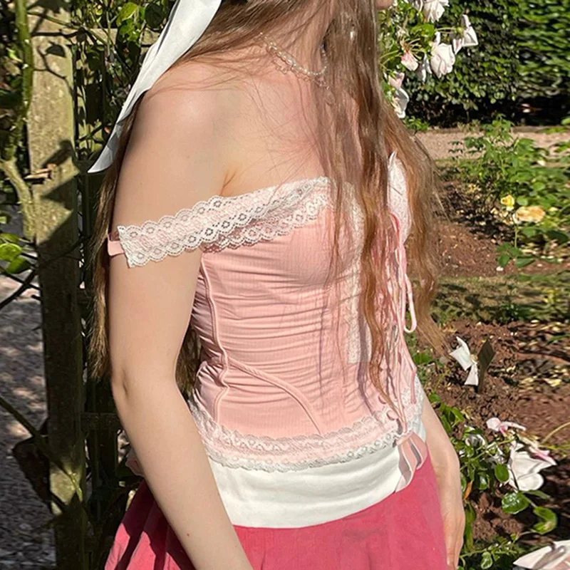 Toloer Toloer And Hot Girl Wind Pink Lace Stitching Sling V Tie Slim Heavy Industry Design Vest-Outfit Ideas