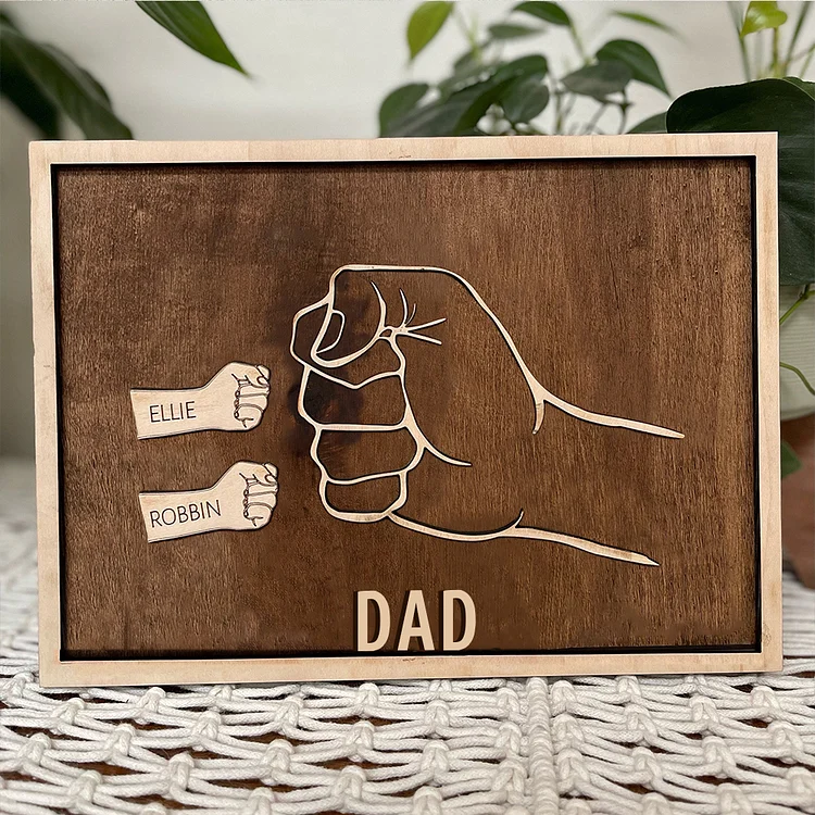 2 Names-To My Dad- Fist Signs Engrave 2 Names Family Bond Wood Frame for Father