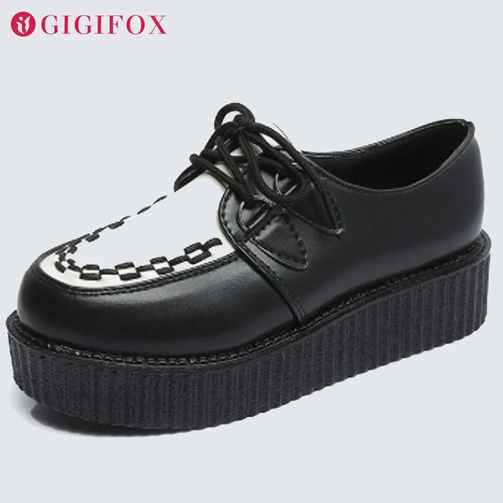 In Stock Female Flat Platform Flats Black White Leopard Lace Up Trendy 2021 Spring Summer Woman Casual Shoes Creepers