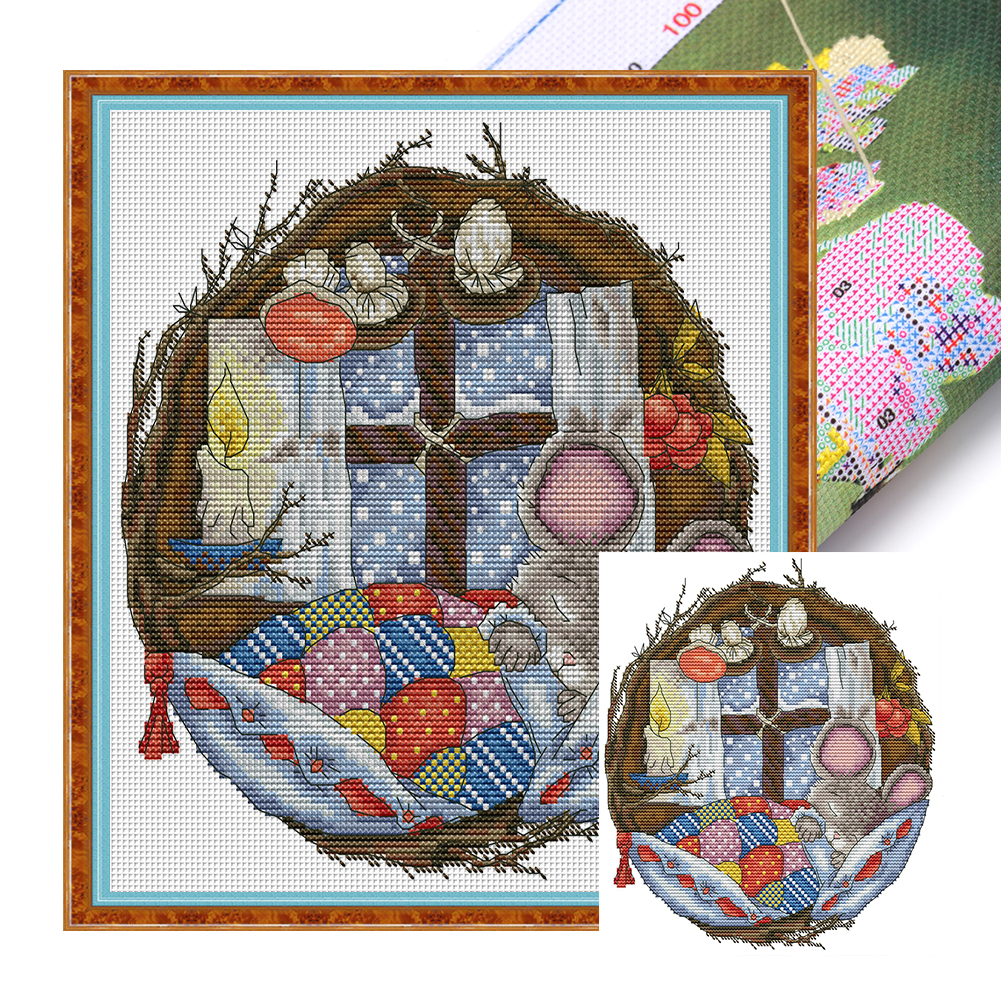Hibernating Mice Partial 14CT Pre-stamped Canvas(28*30cm) Cross Stitch(backstitch)
