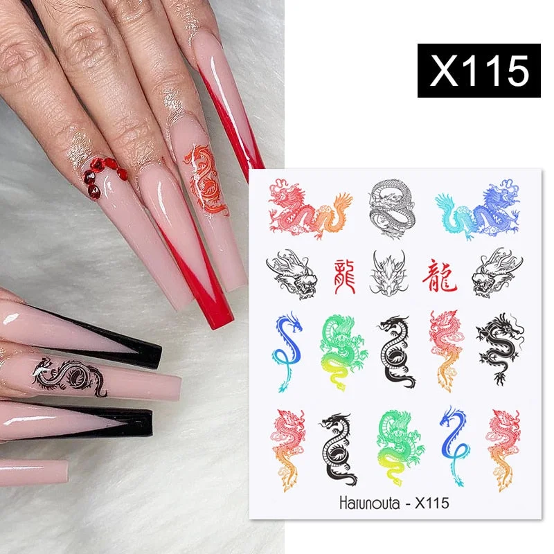 Harunouta Geometry Color Wave Love Heart Pattern Water Decals Stickers Butterfly Dragon Slider For Nails Art Decoration DIY-Nail Inspo