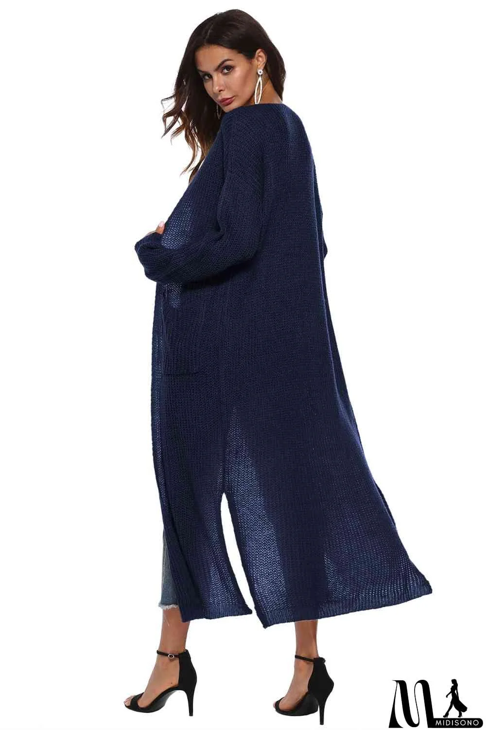 MidiSono - Long Sleeve Open Front Buttoned Cardigan