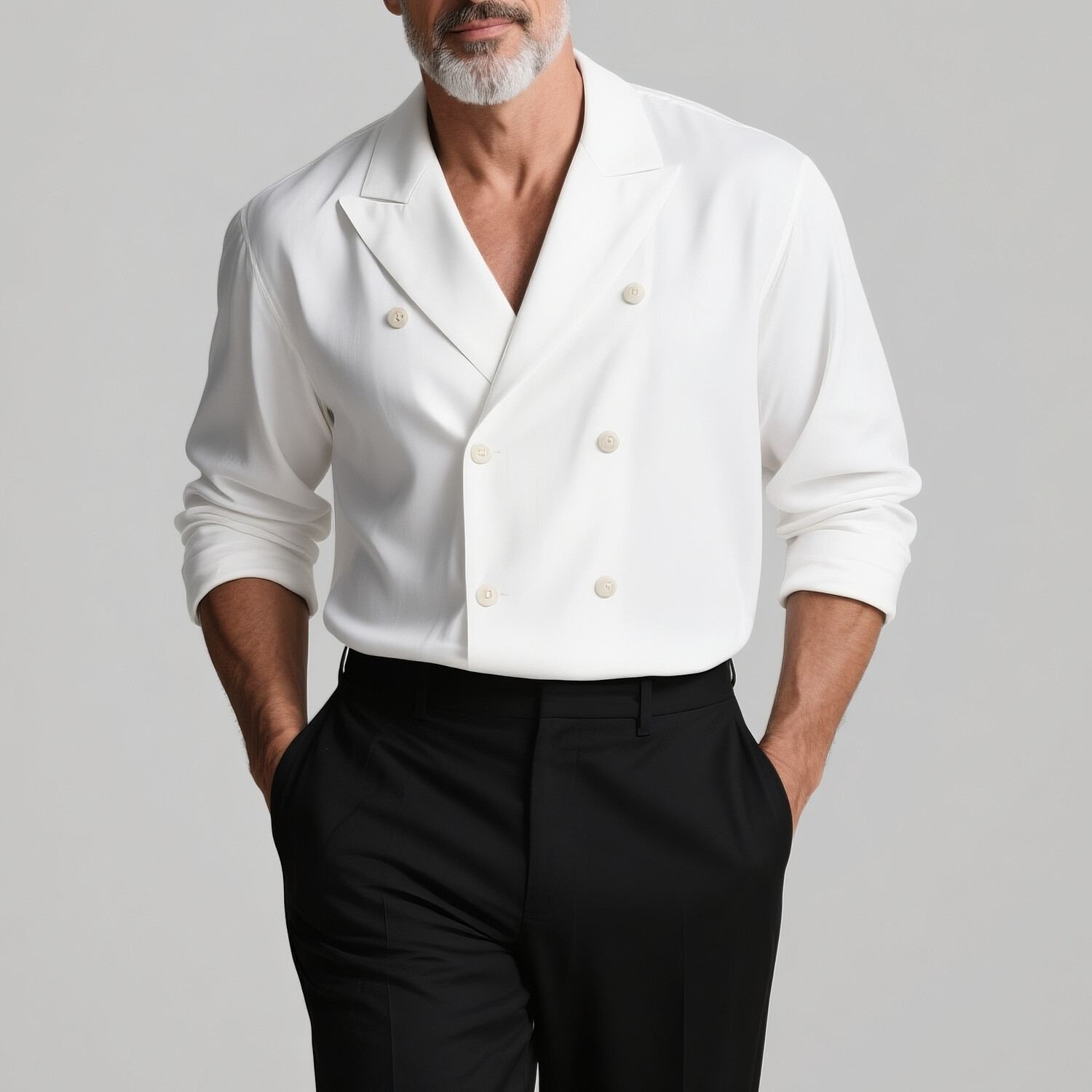 Men's Business Solid Peaked Lapel Long Sleeve Double Breasted Shirt