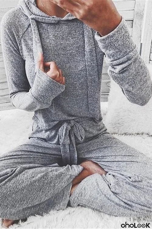 Drawstring Hoodie Pants Set