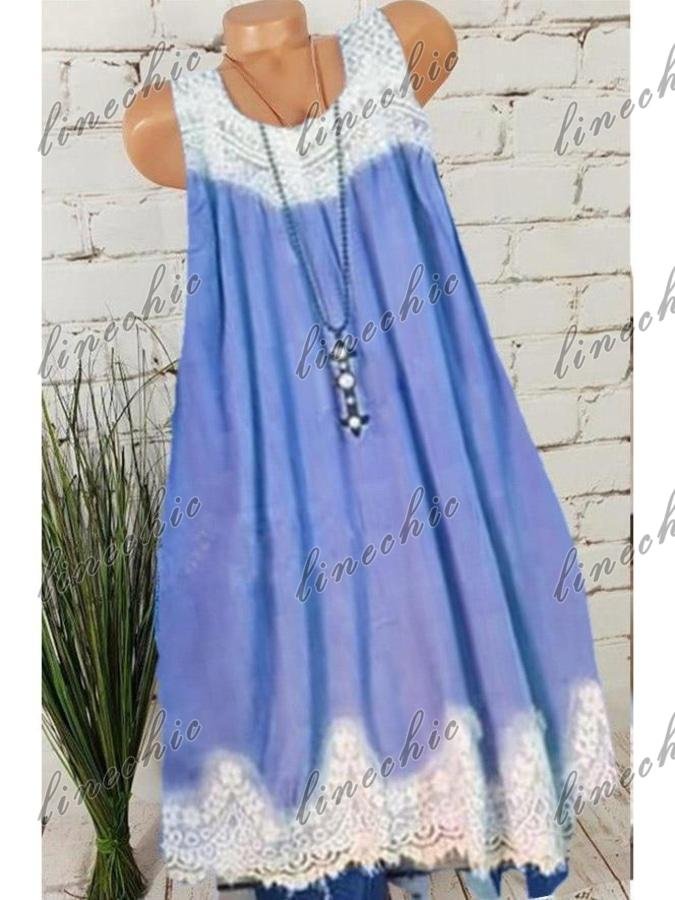 Women Flower Sleeveless Printed Dress Oversize Lace Dress