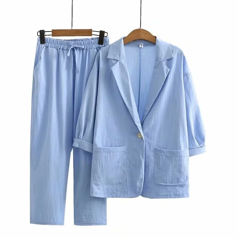 Wongn New Fashion Casual Cotton Linen Suit Top + Pants Two-piece Se Linen Set for Women Women's Suits Set 2 Elegant Pieces,