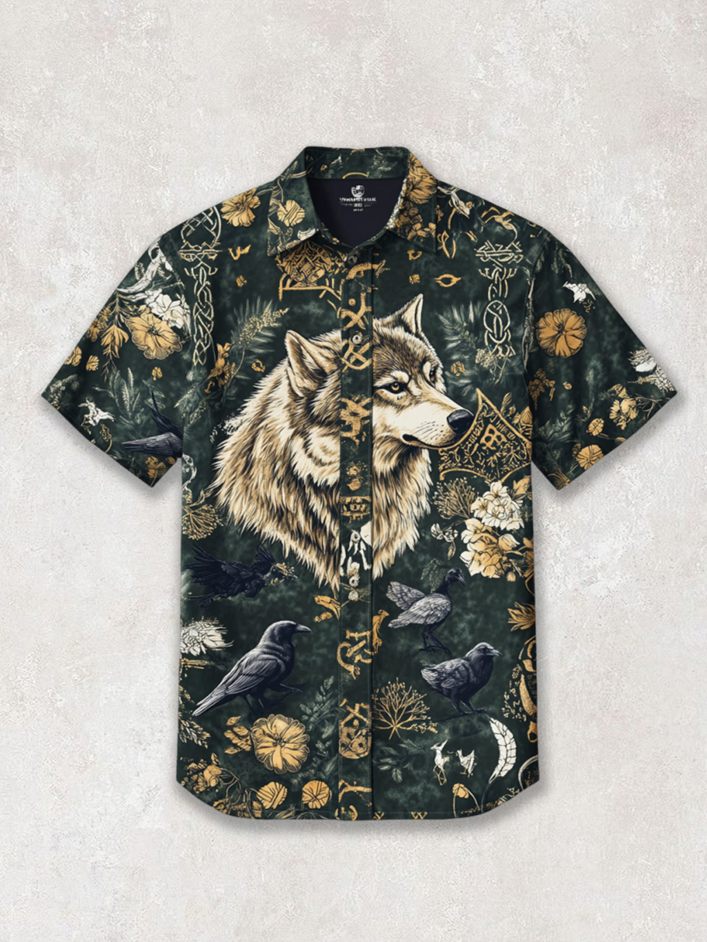 Men's Viking Raven Wolf Mythology Emblem Celtic Knot Totem Shirt