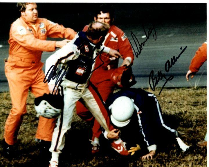 DONNIE ALLISON BOBBY ALLISON and CALE YARBOROUGH signed 8x10 NASCAR FIGHT Photo Poster painting