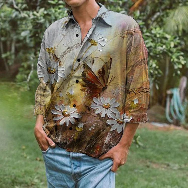 Pre-sale Men's casual art floral print shirt