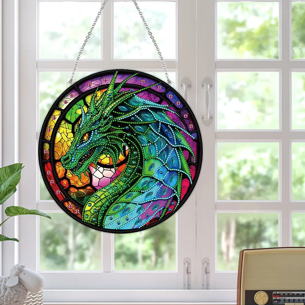 DIY Stained Glass Dragon Acrylic Special Shaped Hanging Diamond Painting Art Pendant Suncatcher Home Windows Decor 