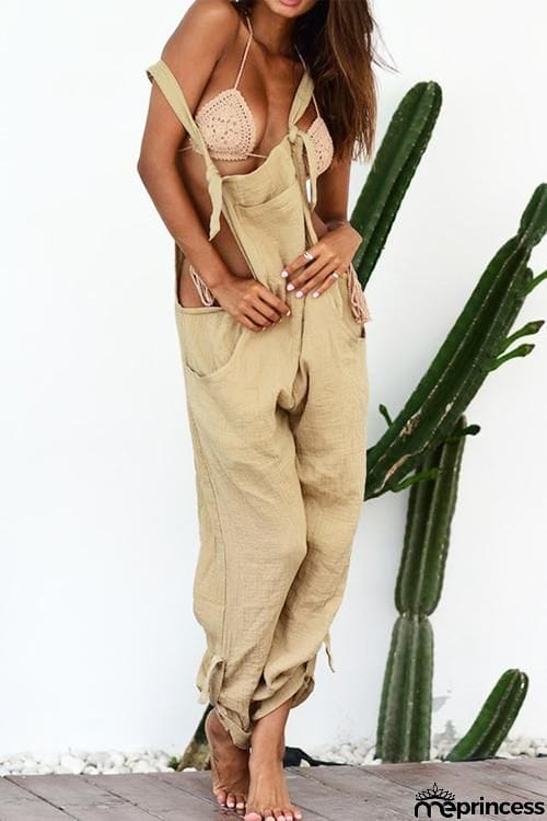 Adjustable Straps Pockets Loose Overalls