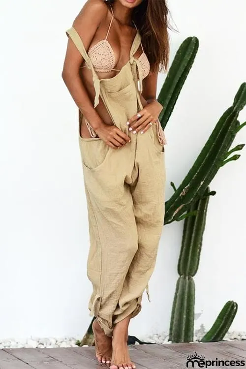 Adjustable Straps Pockets Loose Overalls