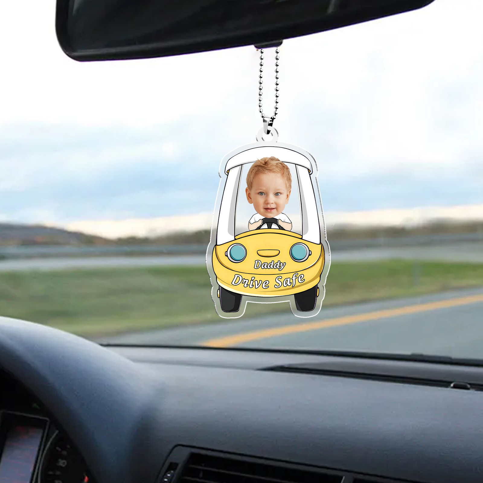 Personalised Car Acrylic Hanging Ornament Custom Photo & Text & Name Keychain Pedant Gift for Family-Jessemade AU