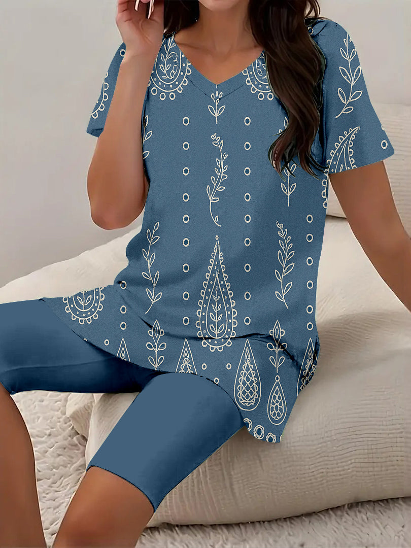 Women Long Sleeve V-neck Graphic Floral Printed Top