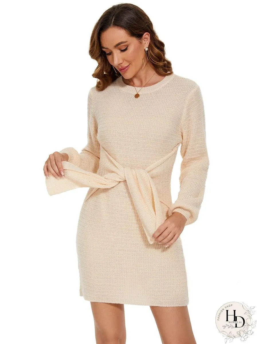 Fishtail Silhouette Sweater Dress With Belt