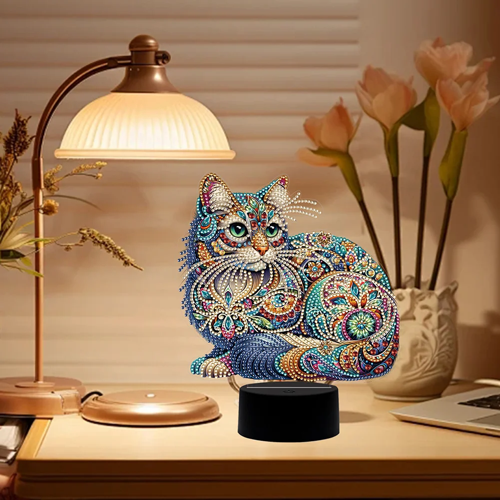 DIY Cat Acrylic Diamond Painting Night Light 5D DIY Diamond Painting Lamp