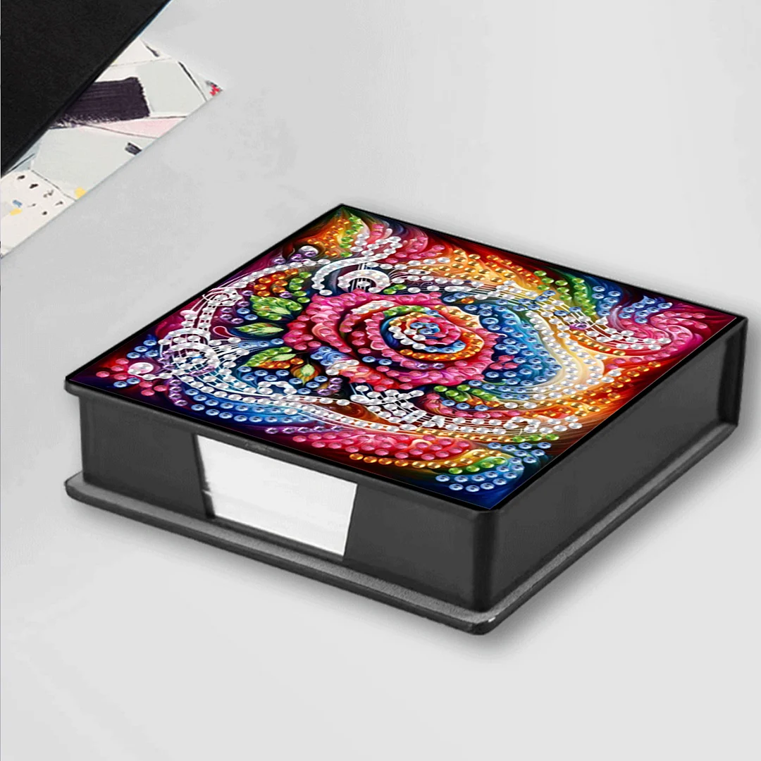 4pcs Flower Bird PU DIY Diamond Painting Kit Note Box with 160 Papers for Office