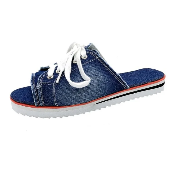 Fashion Women Peep-toe denim Sandals Breathable Summer Shoes Comfortable Casual Slippers Ladies New Flat Shoes Zapatos Mujer