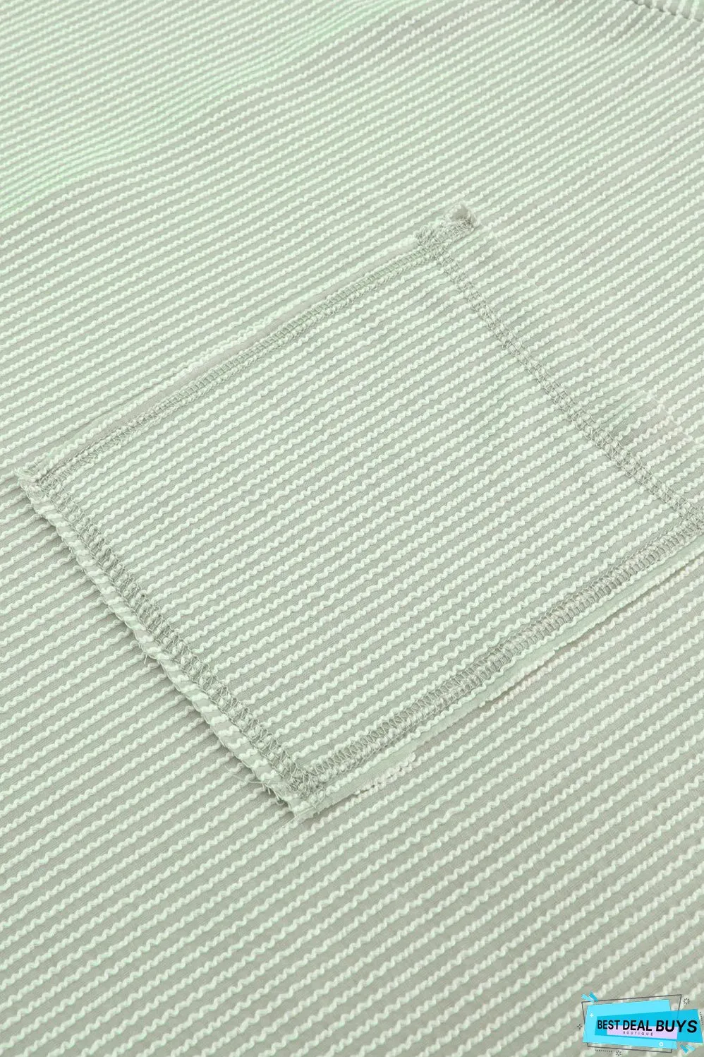 Ribbed Roll-tab Sleeve Oversize Top