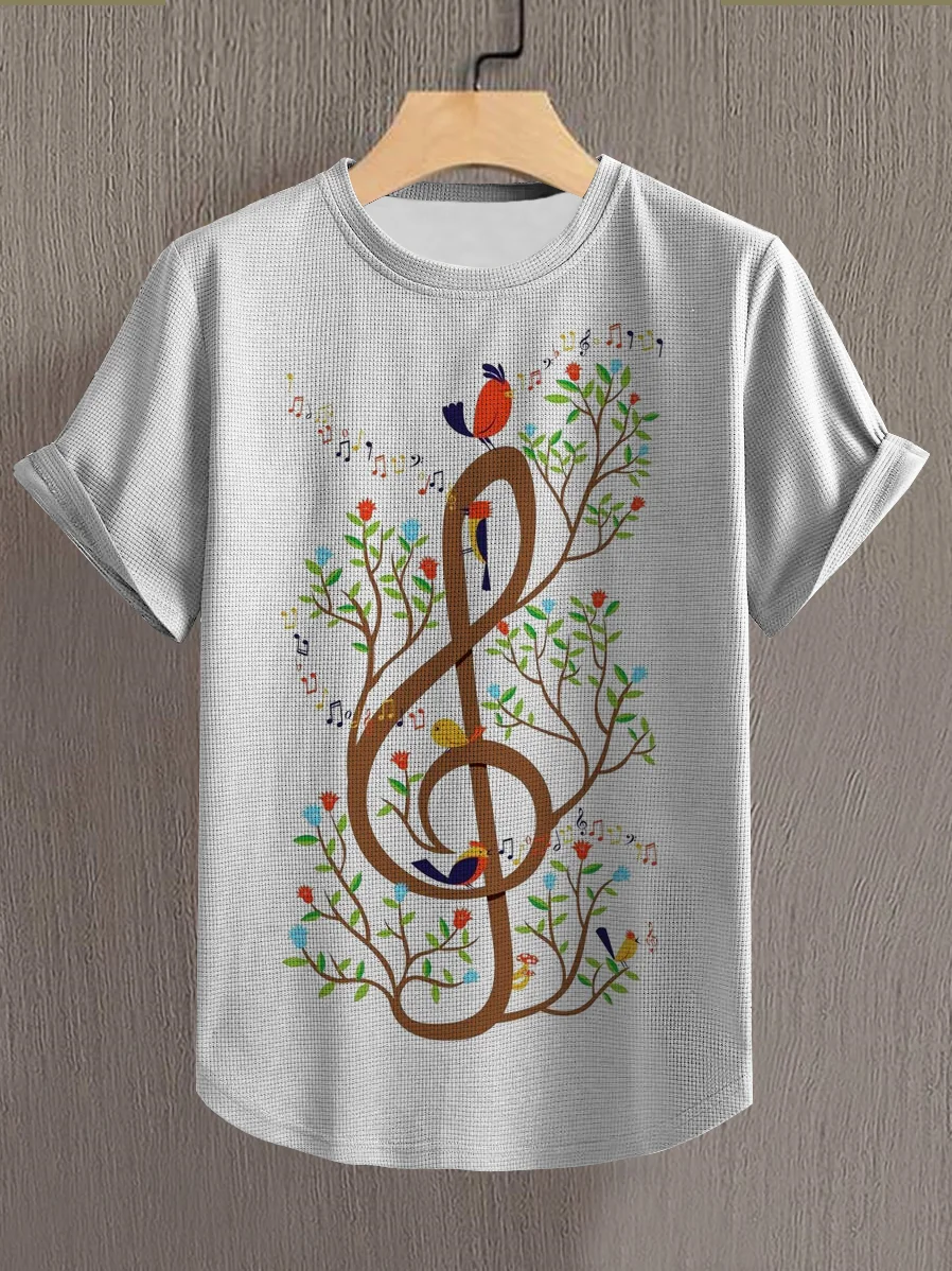 Men's Bird Flower Music Note Graphic Print Casual T-Shirt