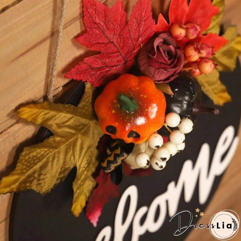 Wooden Door Sign Skull Pumpkin Wreath Wall Hanger Decor For Halloween