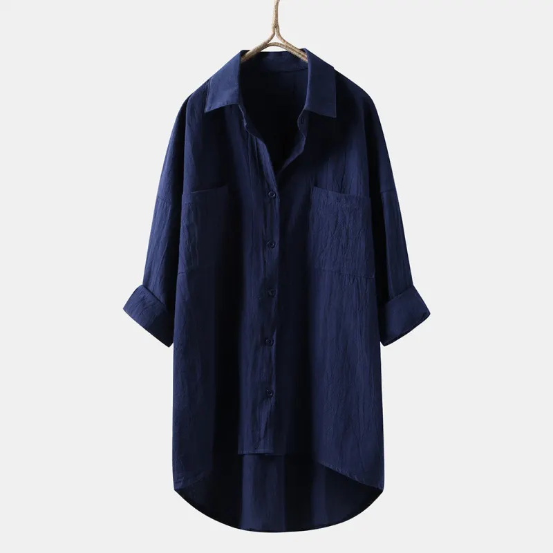 Brownm Brownm Women's Clothing 2025 Spring And Autumn Casual Style Pure Shirt Women Loose Cotton T-Shirt Double Pocket Long-Sleeved Top
