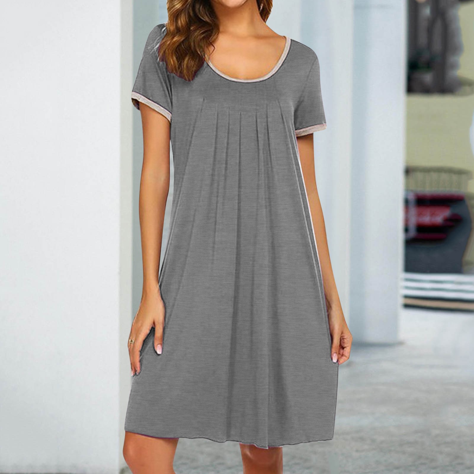 Women'S Elegant Dresses Outfits European And Women'S Splicing Color Matching Round Neck Irregular Vestidos En Oferta LiquidacióN