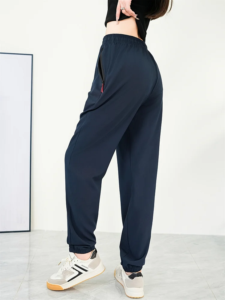 Women's Lightweight Quick-Dry Outdoor Pants - Breathable Casual Athletic Joggers With Zipper Pockets, Loose Fit For Running, Gym, Hiking | Spring/Summer Machine Washable Black
