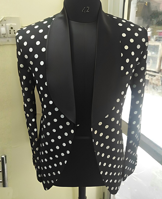 Formal Shawl Neck Polka Dot Print Long Sleeve Tuxedo