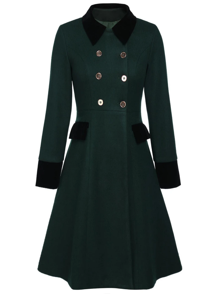 Dark Green 1950s Solid Button Coat