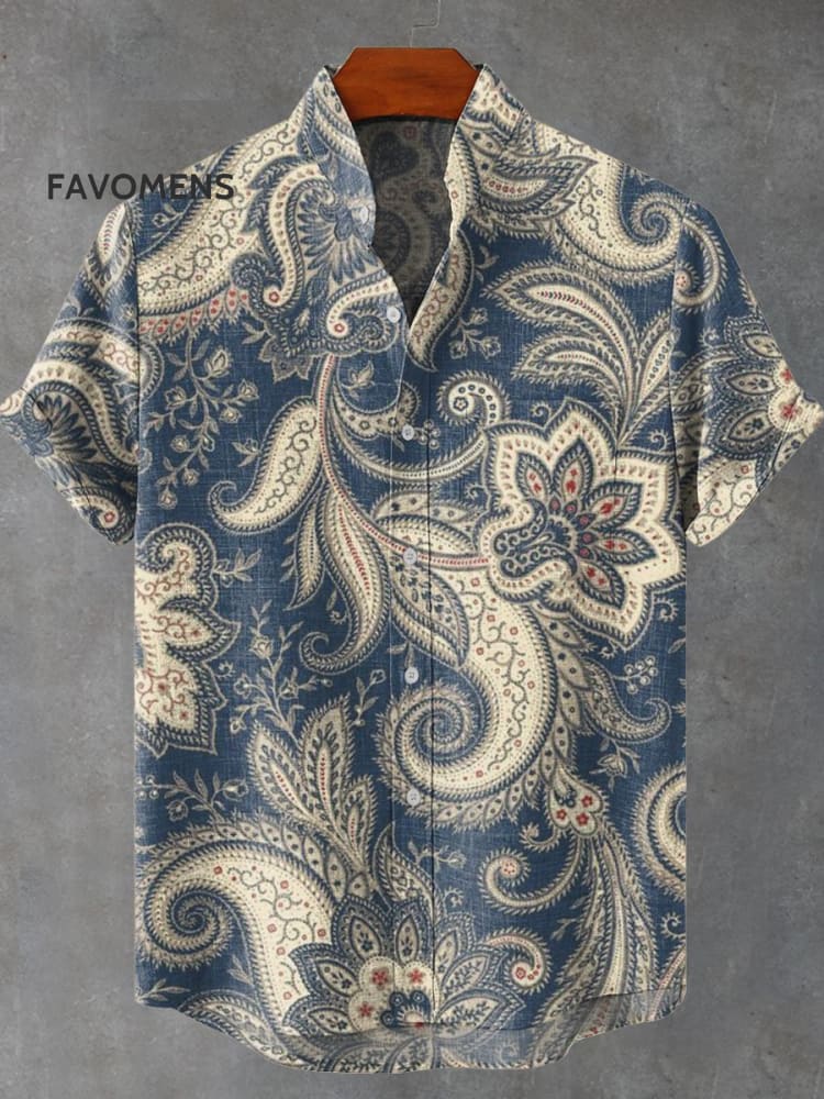 Vintage Paisley And Floral Botanical Decorative Pattern Casual 100% Cotton Shirt Multicolor / S