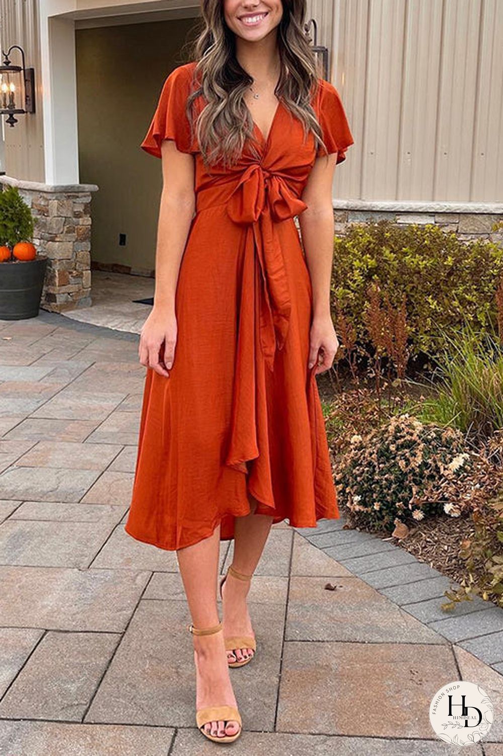 Irregularity Hem Knot Short Sleeve Dress