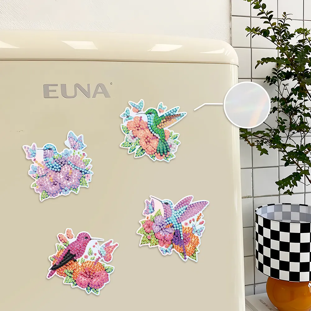 8Pcs Flowers Hummingbird Diamond Painting Fridge Magnet Diamond Art Magnets