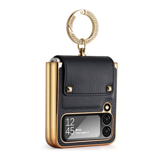 RING HOLDER LEATHER CASE FOR SAMSUNG GALAXY Z FLIP