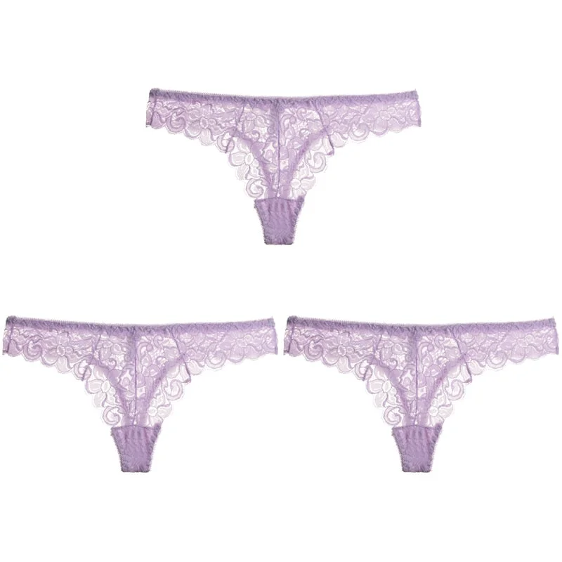 CINOON 3PCS/Set Sexy Panties Women Low-waist Briefs Female Lace Embroidery Underwear Transparent G String Underpant Lingerie