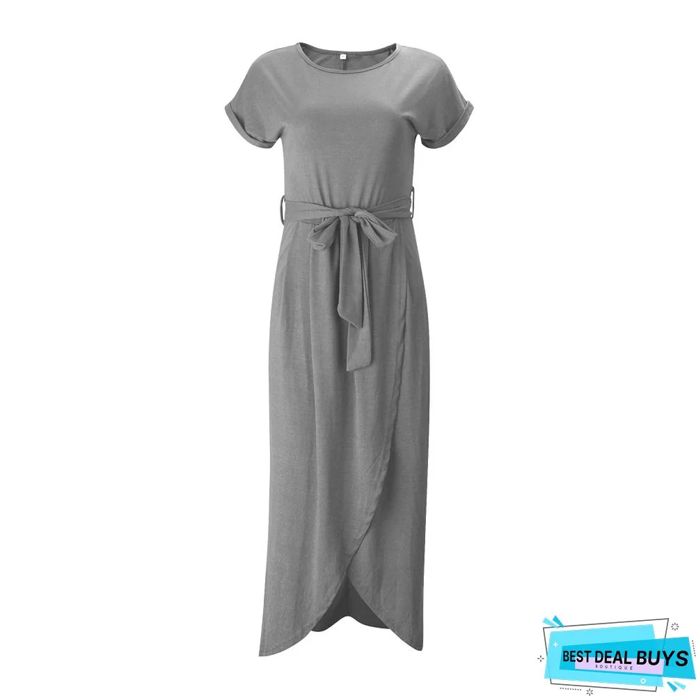 Irregular Dress with Flat Round Neck In Solid Color