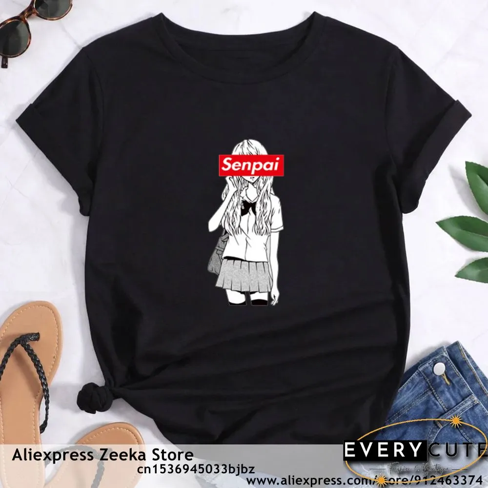 Womens Traveling Fun Print Tee-Shirt for Girls Y2K Harajuku Basics Collar White Shirt