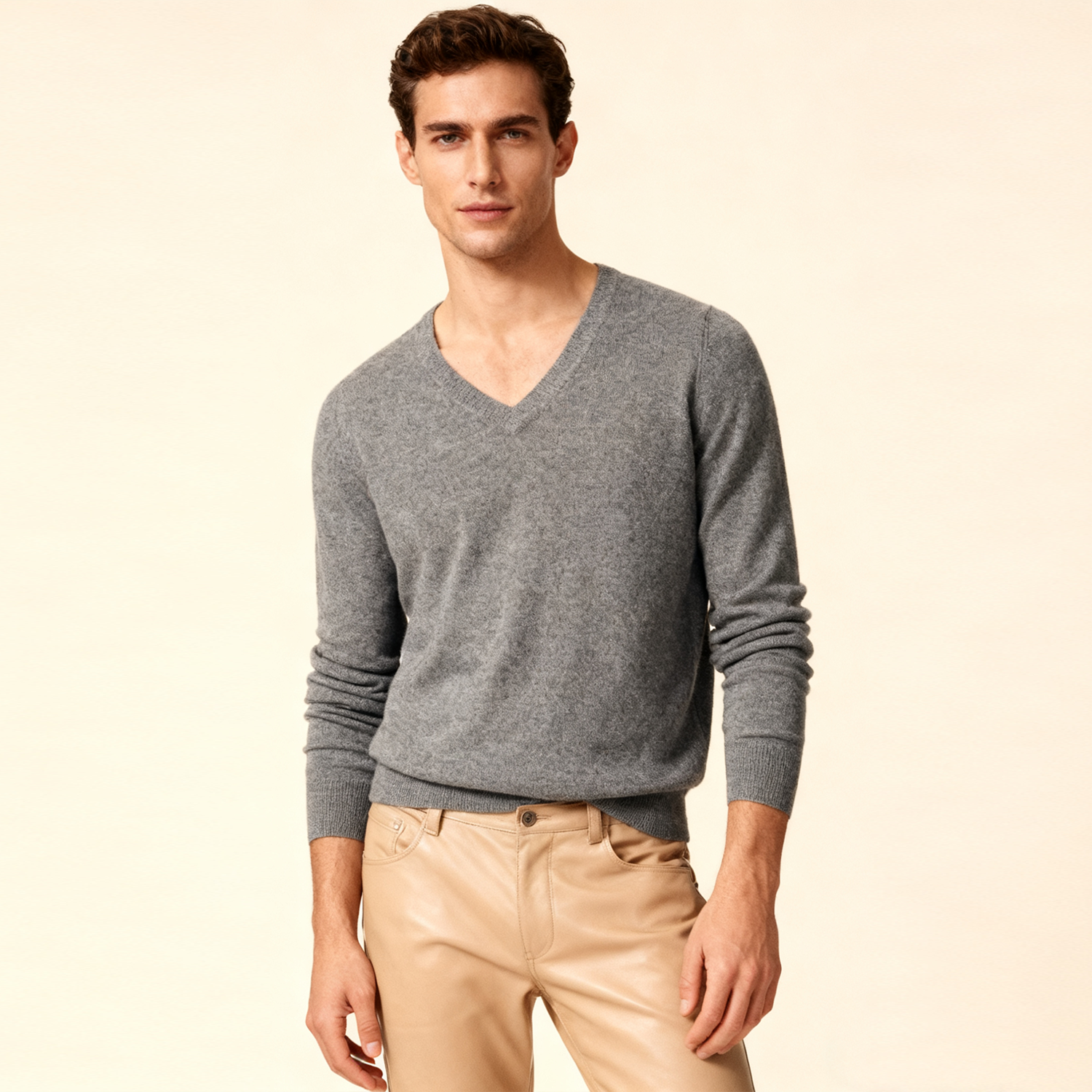 Men's Versatile Cashmere V Neck Sweater  REAL SILK LIFE