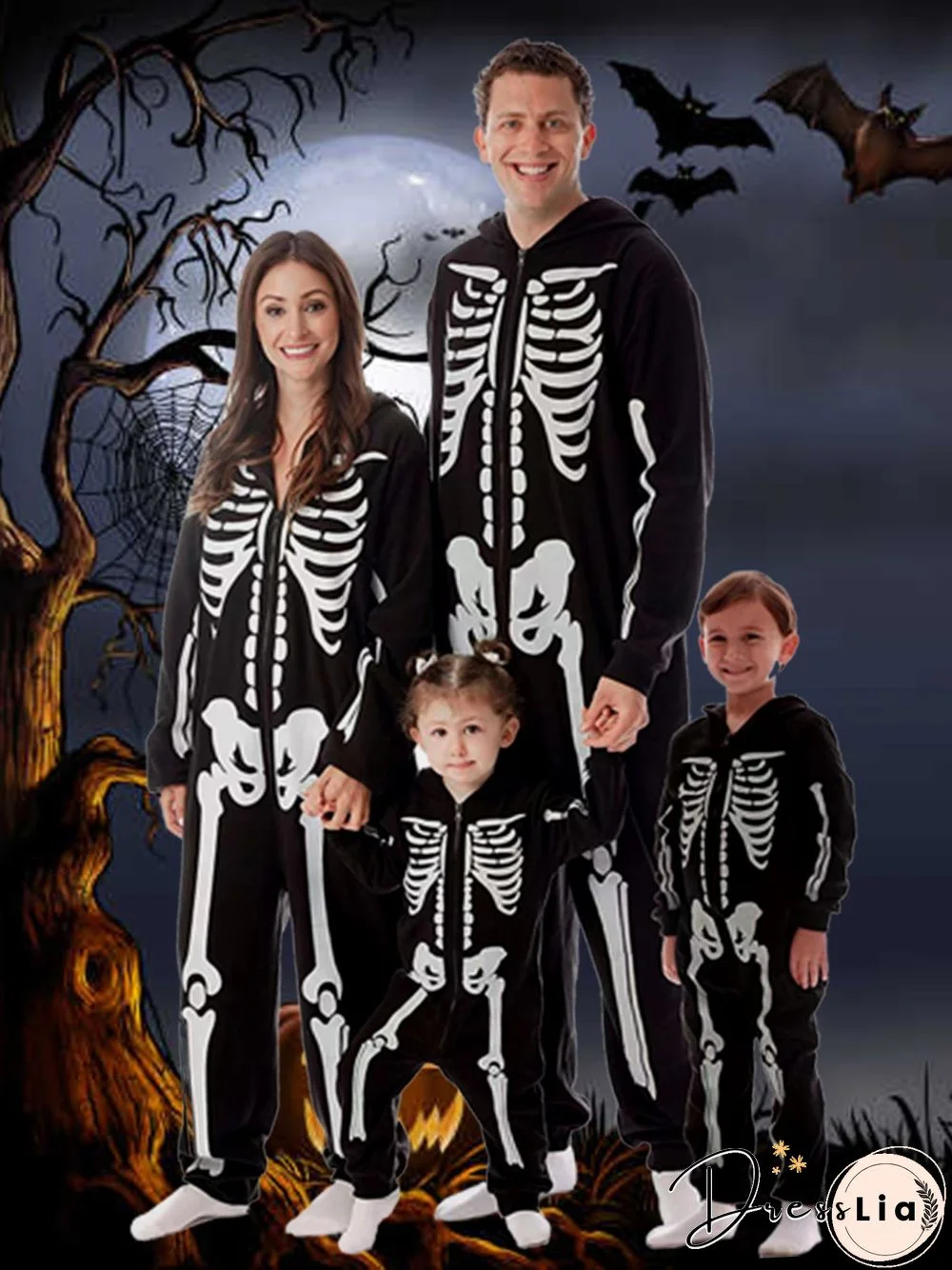 Matching Outfits All Season Skull Party Printing High Elasticity Loose H-Line Regular Plus Size Parents & Children Matching Sets