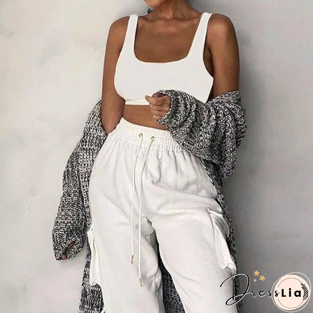 2 Piece Women Sports Casual Set Sweatshirt Crop Tops Pocket Sweatpants Baggy Pants Tracksuit Streetwear Joggers Summer Outfits